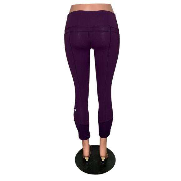 Rare Lululemon Practice Daily Crop Leggings Purple Waistband Pocket Sz 4 Ruched - Picture 4 of 9